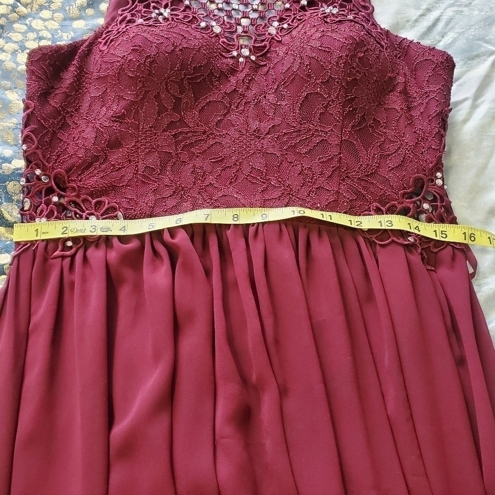 Evening Embellished Glitter Sweetheart Dress Wine/ Maroon Prom - Picture 3 of 4